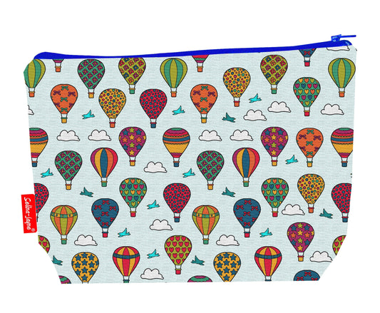 Hot air balloons toiletry bag with vibrant HD print and washable lining by Selina-Jayne Designs