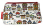 Houses cosmetic bag with charming architectural illustration on durable polyester fabric with colour-coordinated zipper