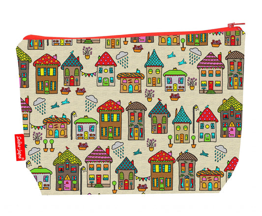 Houses toiletry bag with vibrant HD print and washable lining by Selina-Jayne Designs