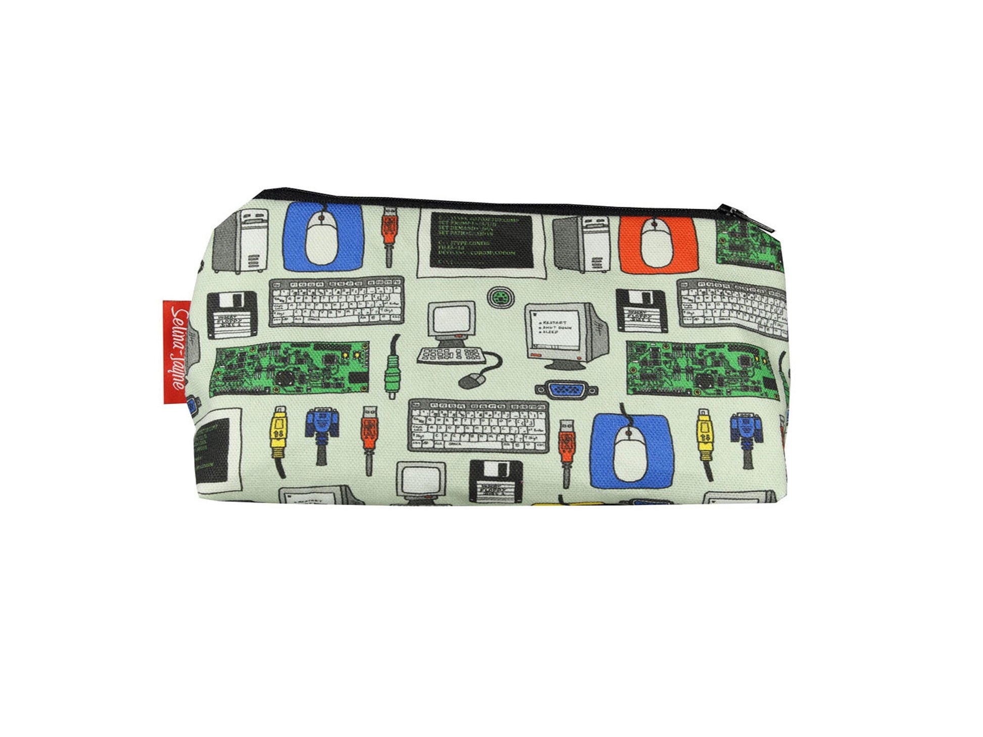 IT Worker cosmetic bag with tech professional illustration on durable polyester fabric with colour-coordinated zipper