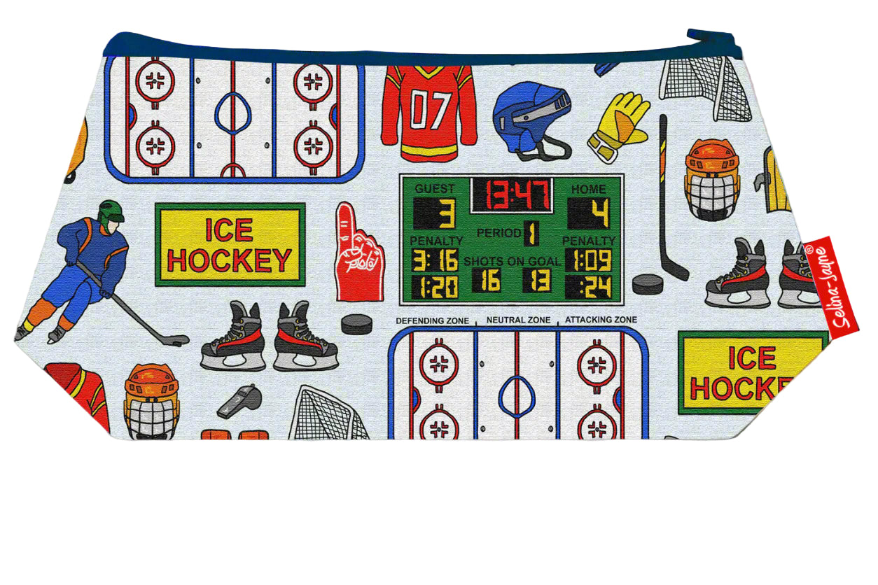 Premium Ice Hockey makeup bag featuring wipe-clean lining and colourfast HD print, perfect hockey gift