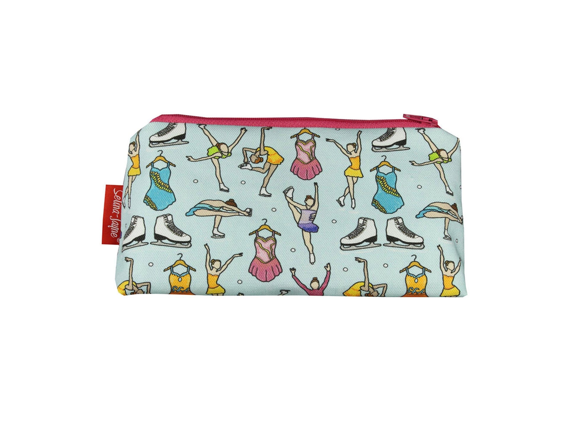 Ice Skating cosmetic bag with sport-themed illustration on durable polyester fabric with colour-coordinated zipper