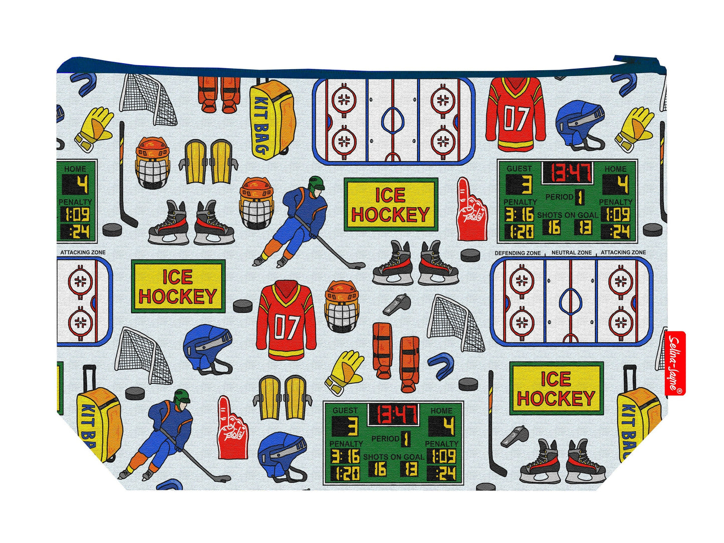 Ice hockey toiletry bag with vibrant HD print and washable lining by Selina-Jayne Designs