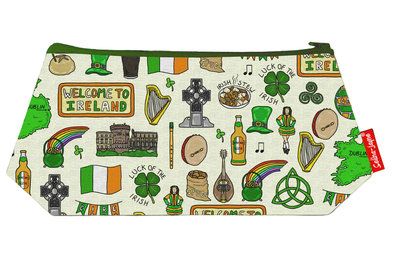 Premium Ireland makeup bag featuring wipe-clean lining and colourfast HD print, perfect Irish gift