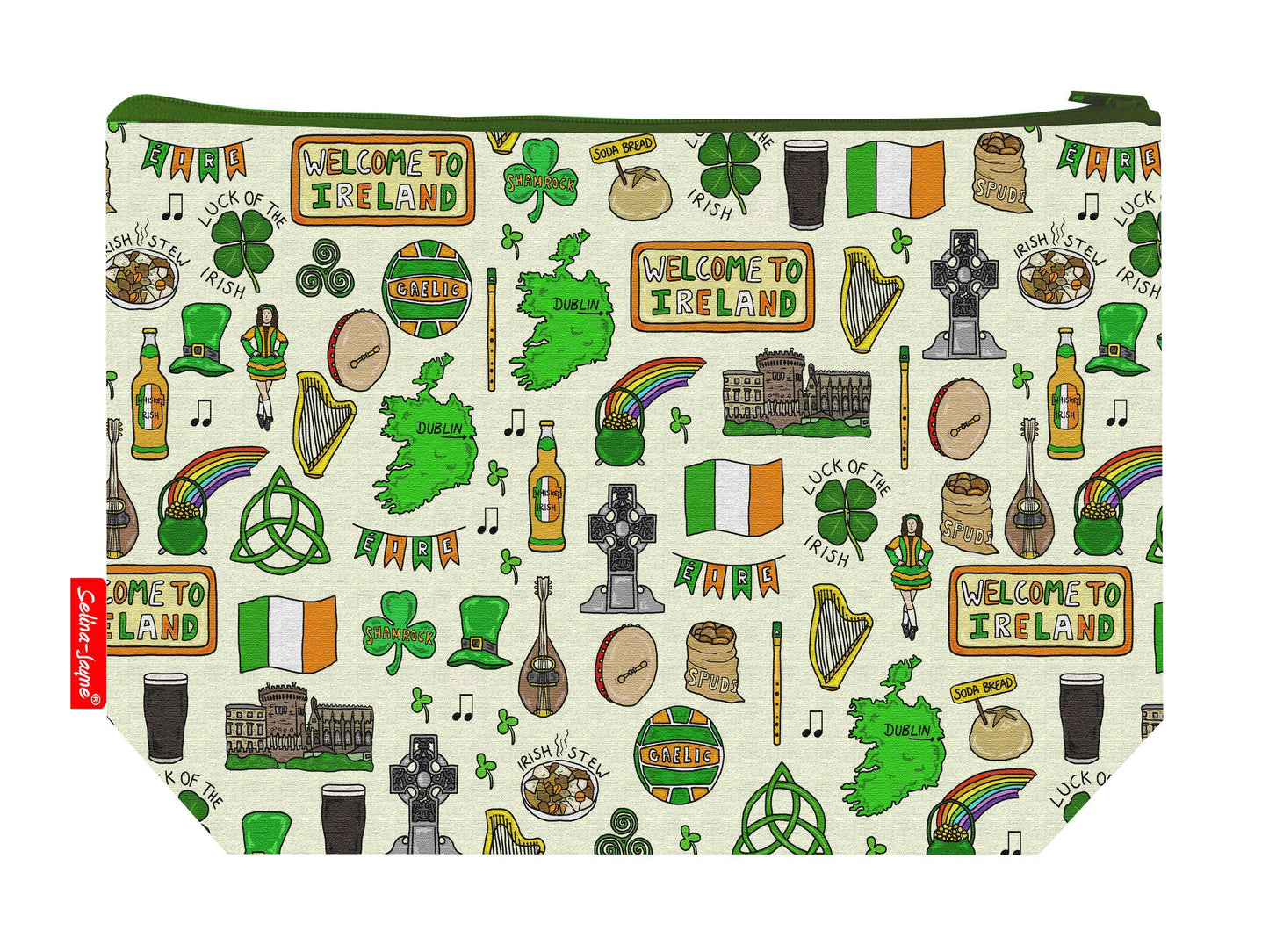 Ireland toiletry bag with vibrant HD print and washable lining by Selina-Jayne Designs
