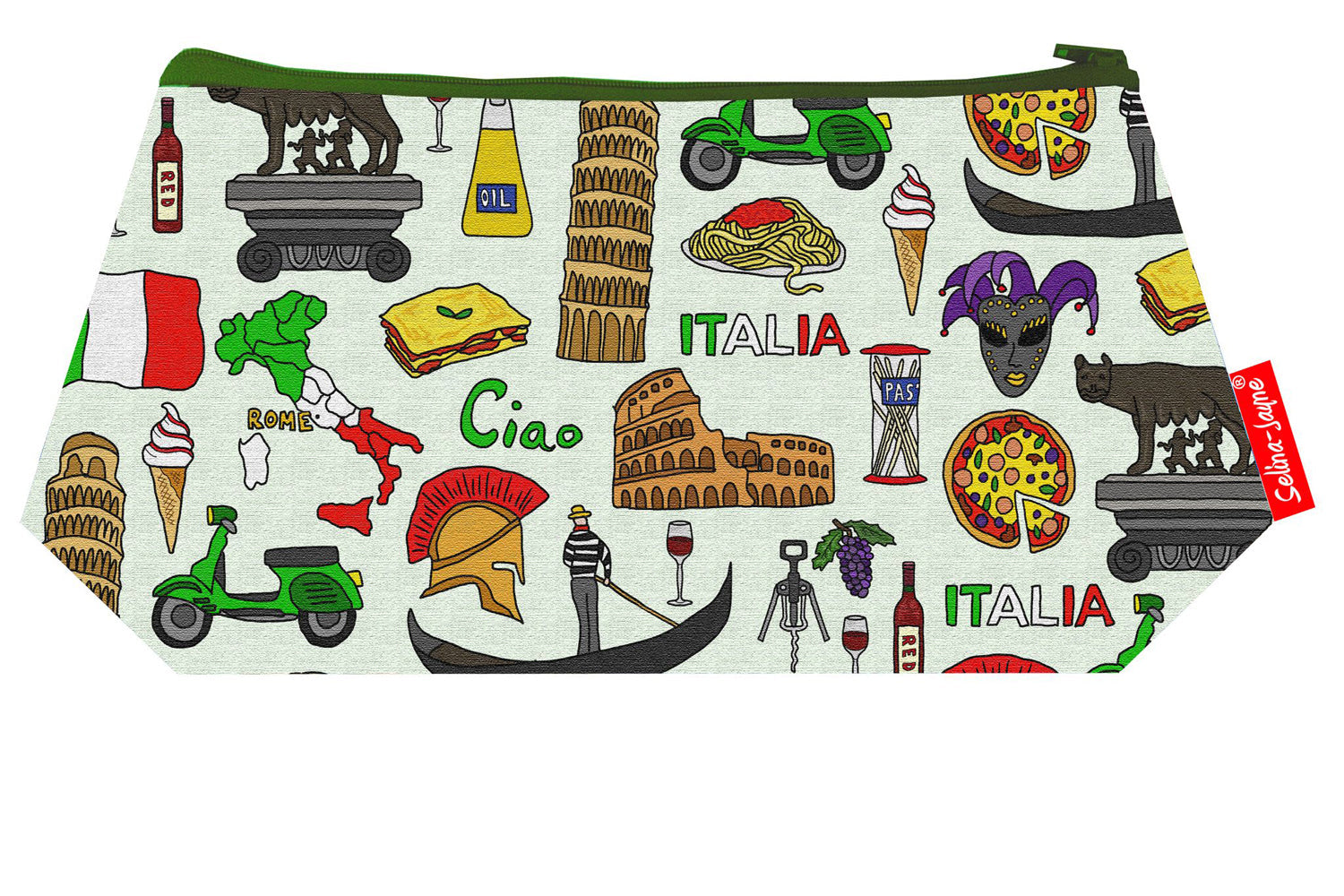 Premium Italy makeup bag featuring wipe-clean lining and colourfast HD print, perfect Italian travel gift