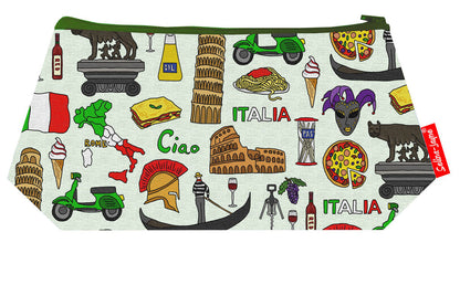 Premium Italy makeup bag featuring wipe-clean lining and colourfast HD print, perfect Italian travel gift