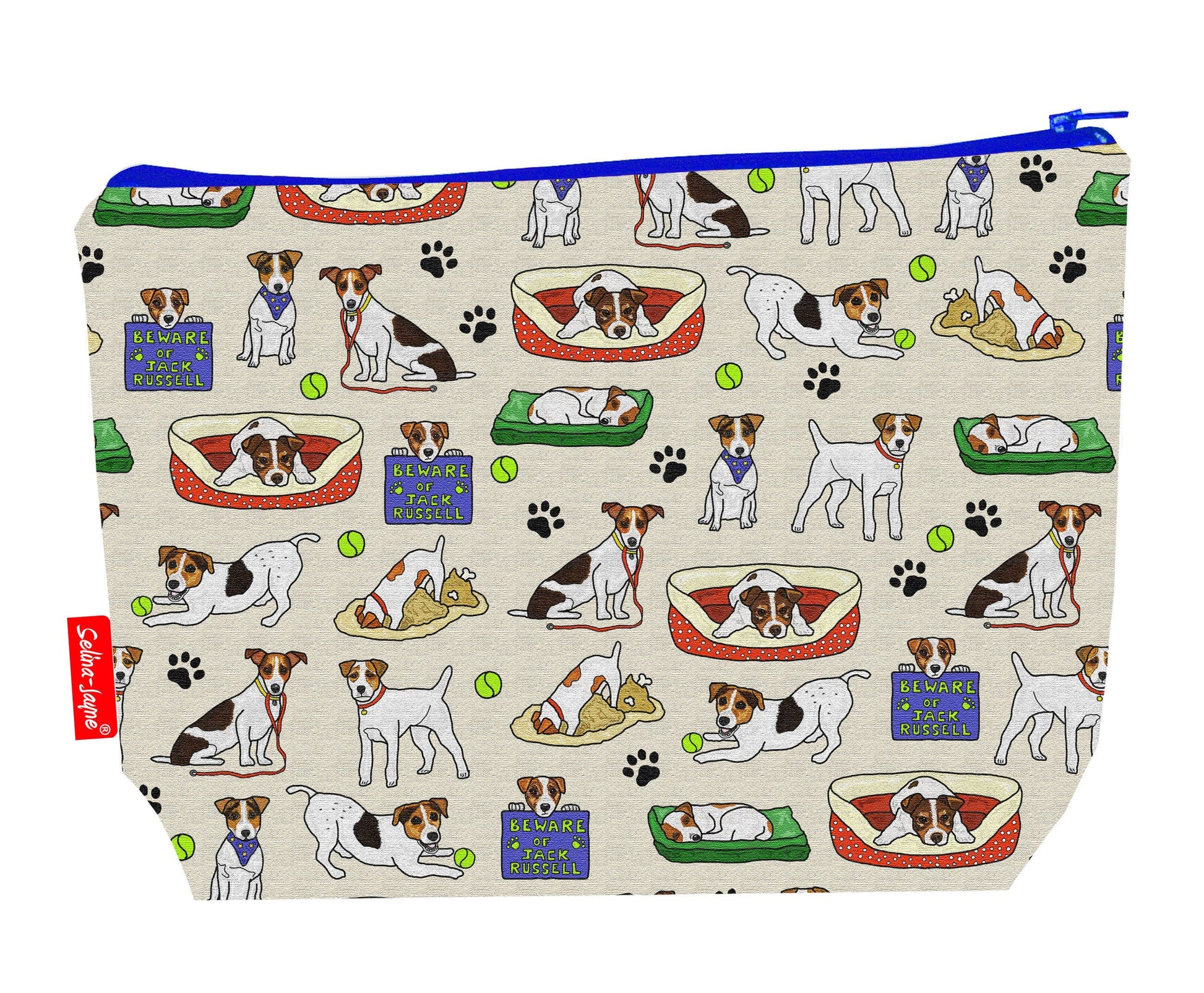 Jack Russell dogs toiletry bag with vibrant HD print and washable lining by Selina-Jayne Designs
