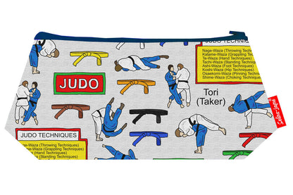 Premium Judo makeup bag featuring wipe-clean lining and colourfast HD print, perfect martial arts gift
