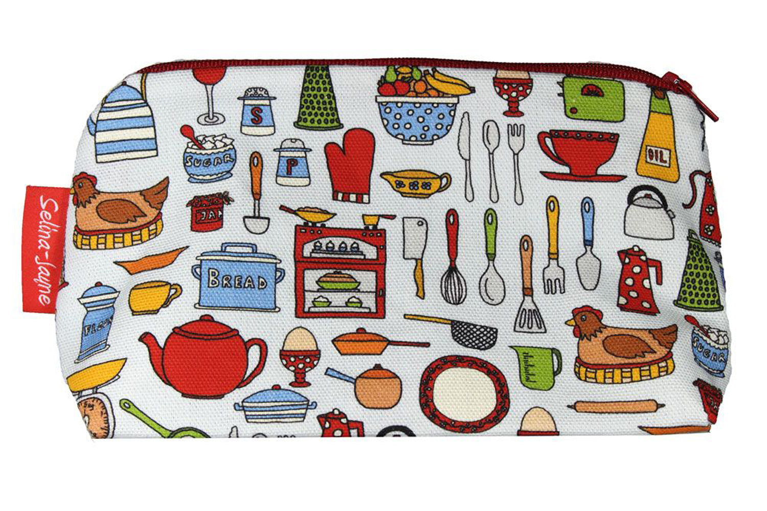 Kitchen Utensils cosmetic bag with culinary-themed illustration on durable polyester fabric with colour-coordinated zipper