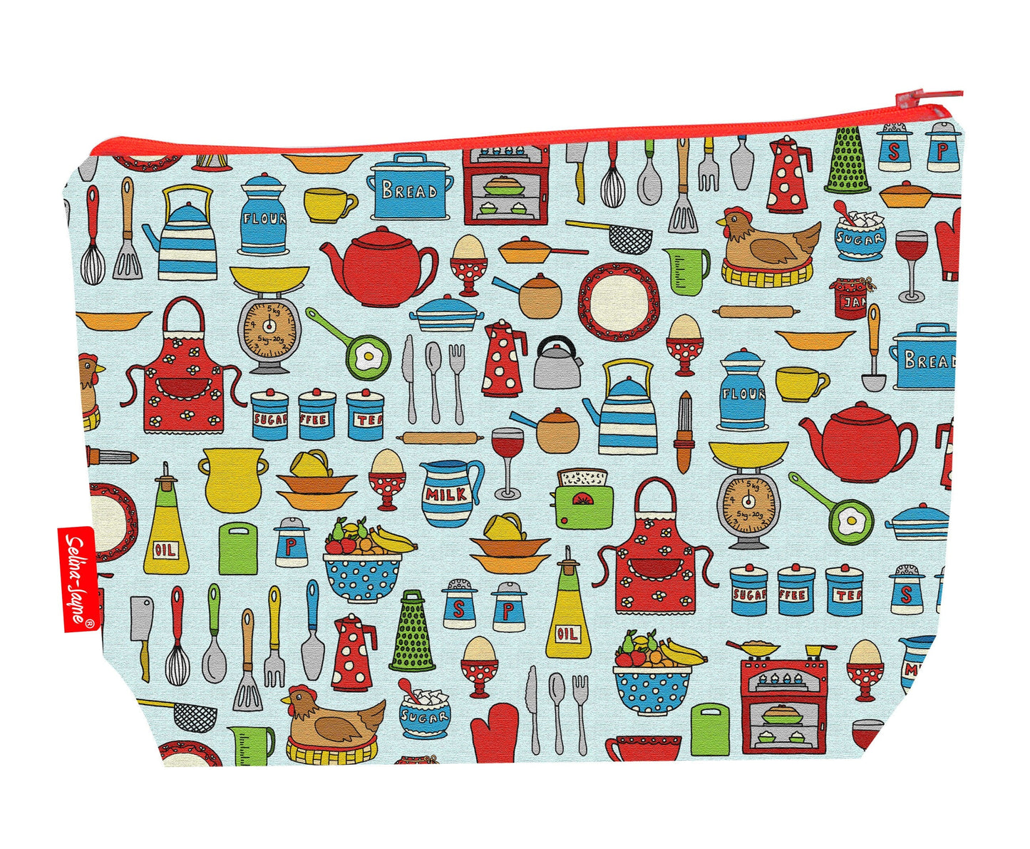 Kitchen utensils toiletry bag with vibrant HD print and washable lining by Selina-Jayne Designs