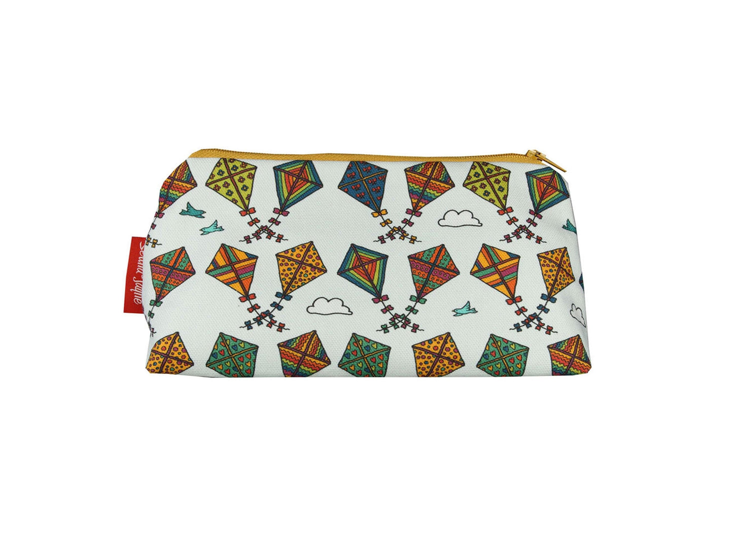 Kites cosmetic bag with outdoor-themed illustration on durable polyester fabric with colour-coordinated zipper