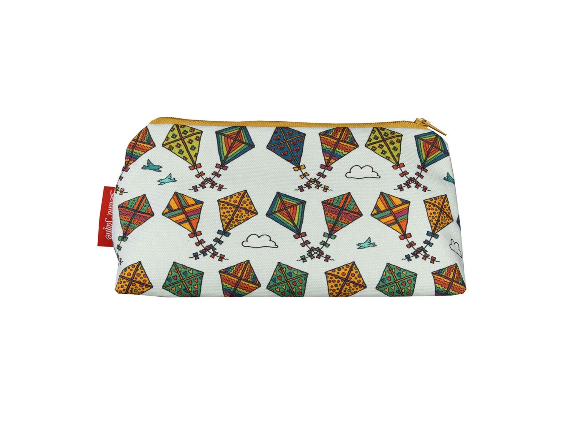 Kites cosmetic bag with outdoor-themed illustration on durable polyester fabric with colour-coordinated zipper