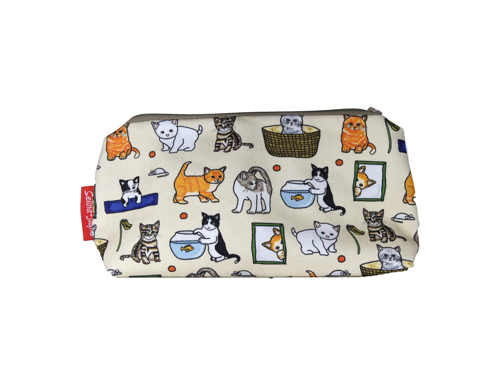 Kittens cosmetic bag with adorable cat illustration on durable polyester fabric with colour-coordinated zipper