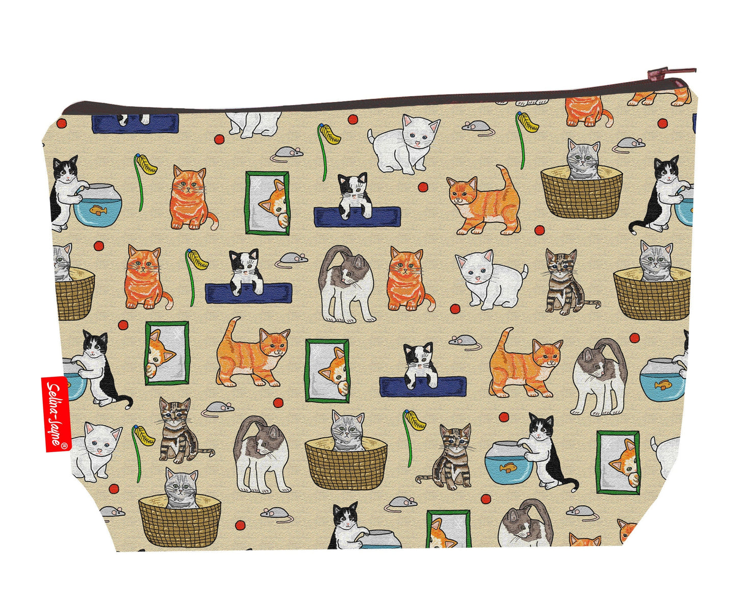 Kittens toiletry bag with vibrant HD print and washable lining by Selina-Jayne Designs