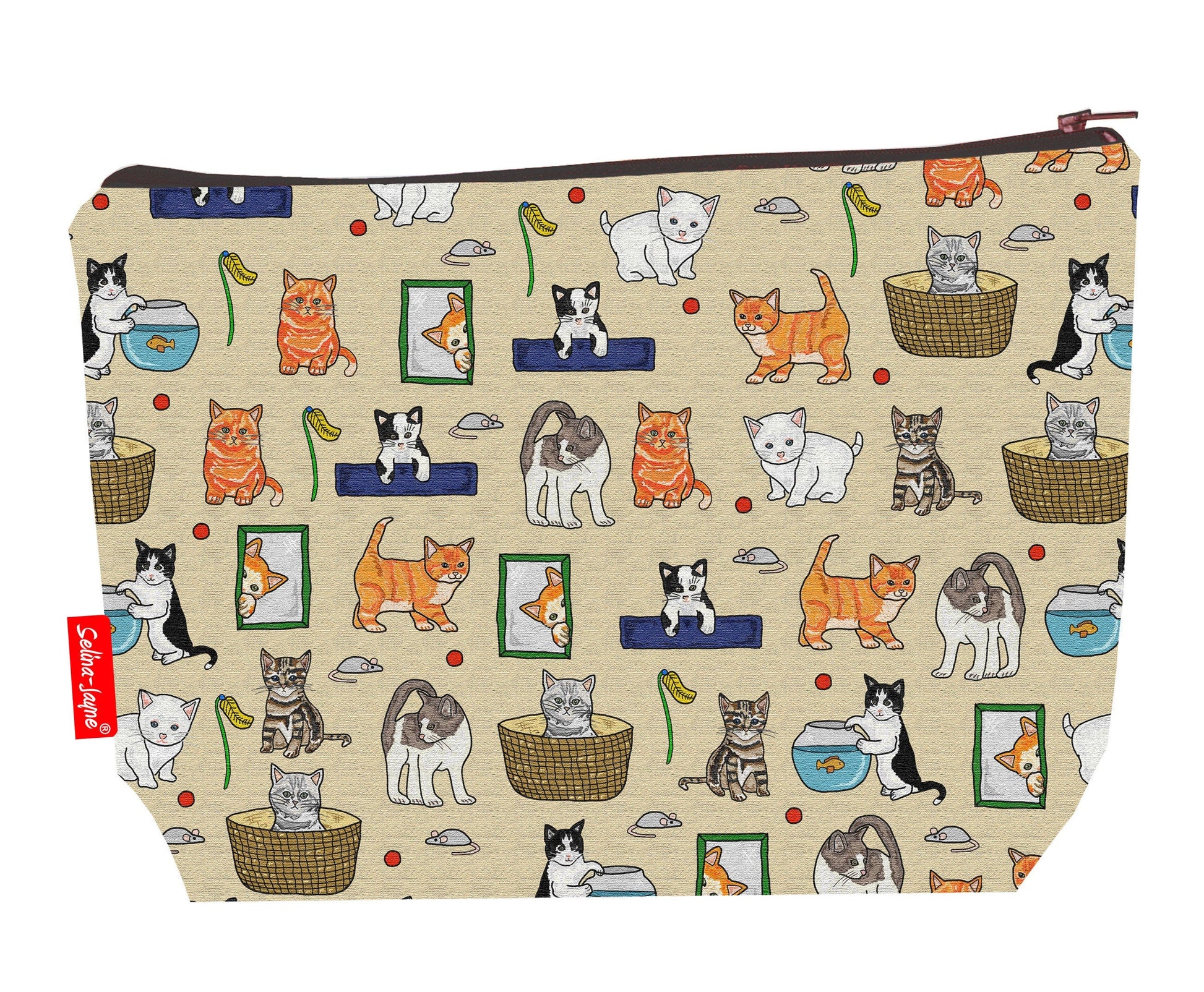 Kittens toiletry bag with vibrant HD print and washable lining by Selina-Jayne Designs