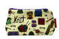 Knitting cosmetic bag with crafting-themed illustration on durable polyester fabric with colour-coordinated zipper