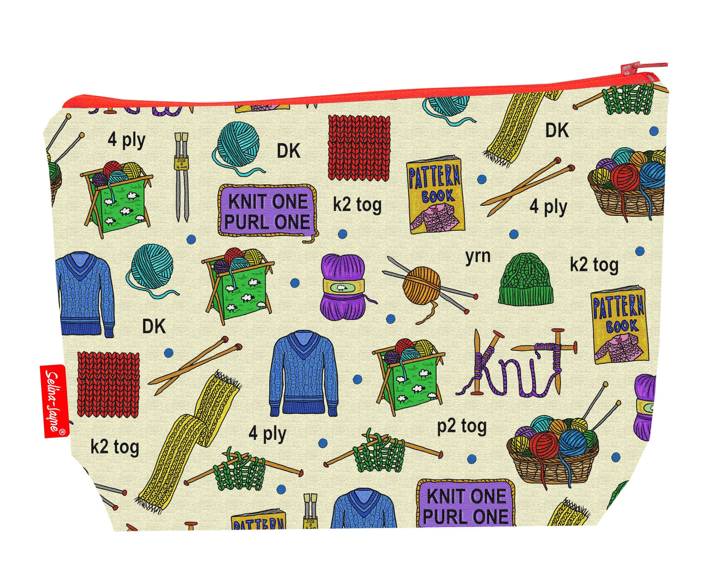 Knitting toiletry bag with vibrant HD print and washable lining by Selina-Jayne Designs