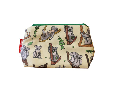 Koala Bear cosmetic bag with adorable Australian wildlife illustration on durable polyester fabric with colour-coordinated zipper