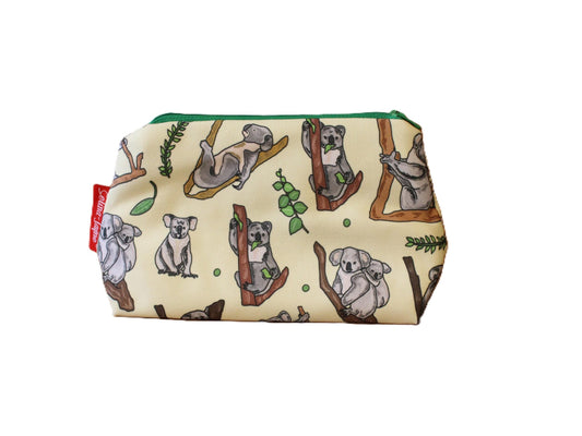 Koala Bear cosmetic bag with adorable Australian wildlife illustration on durable polyester fabric with colour-coordinated zipper