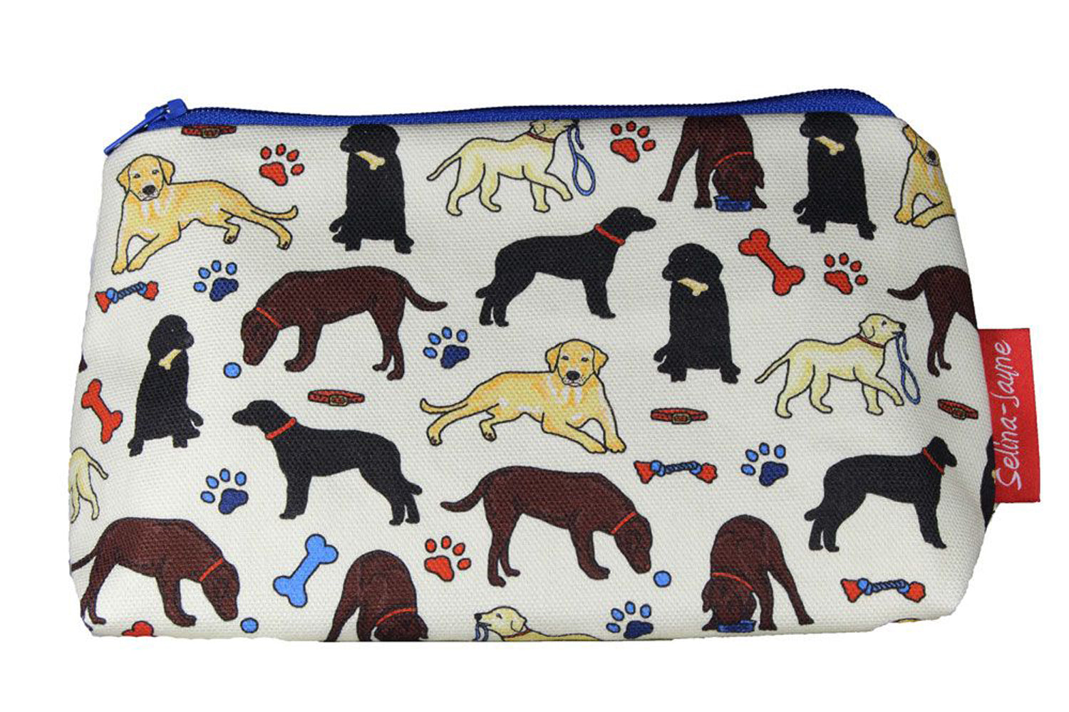 Premium Labrador makeup bag featuring wipe-clean lining and colourfast HD print, perfect dog lover gift