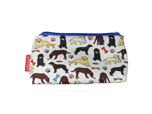 Labrador cosmetic bag with retriever dog illustration on durable polyester fabric with colour-coordinated zipper