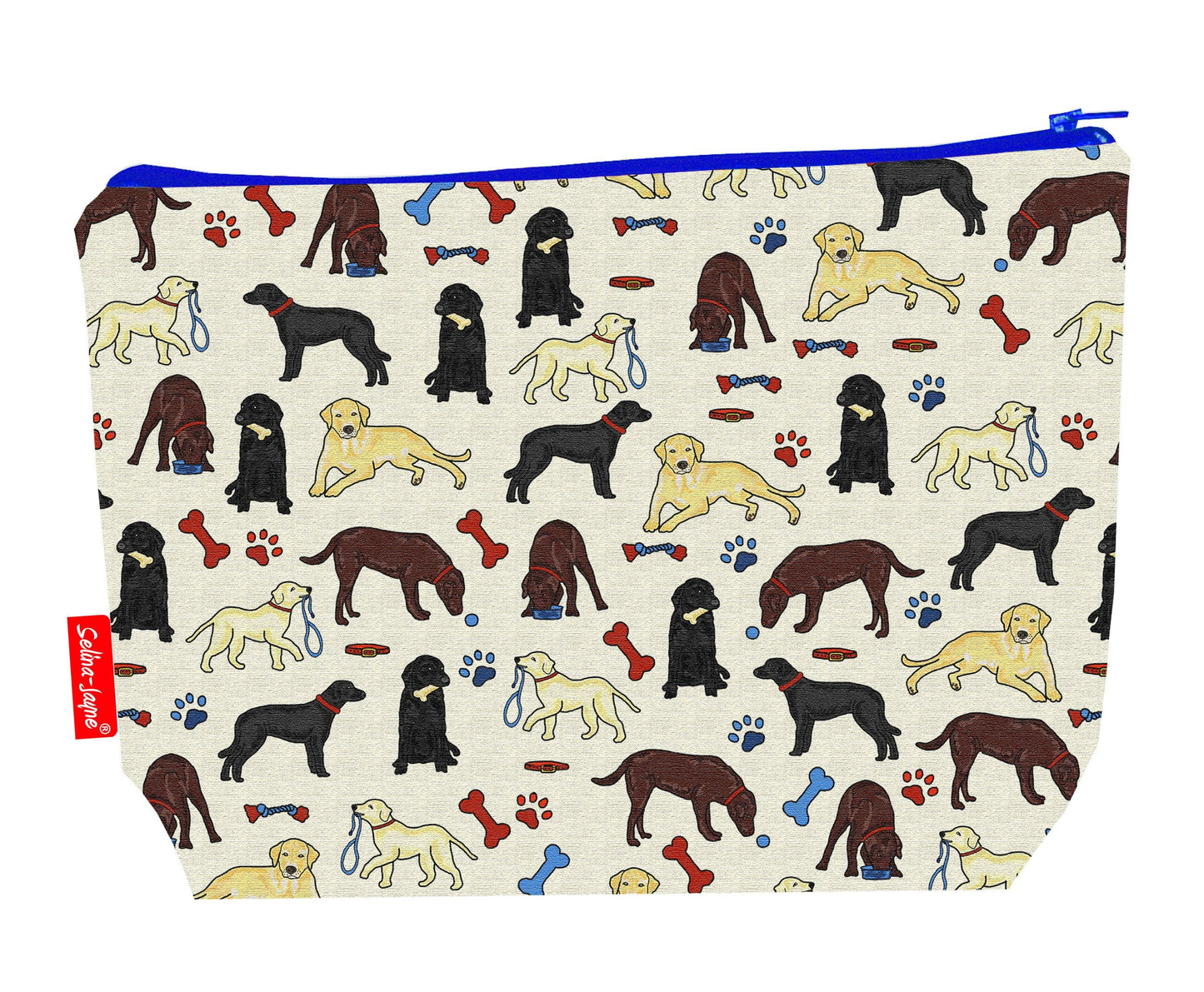 Labrador dogs toiletry bag with vibrant HD print and washable lining by Selina-Jayne Designs