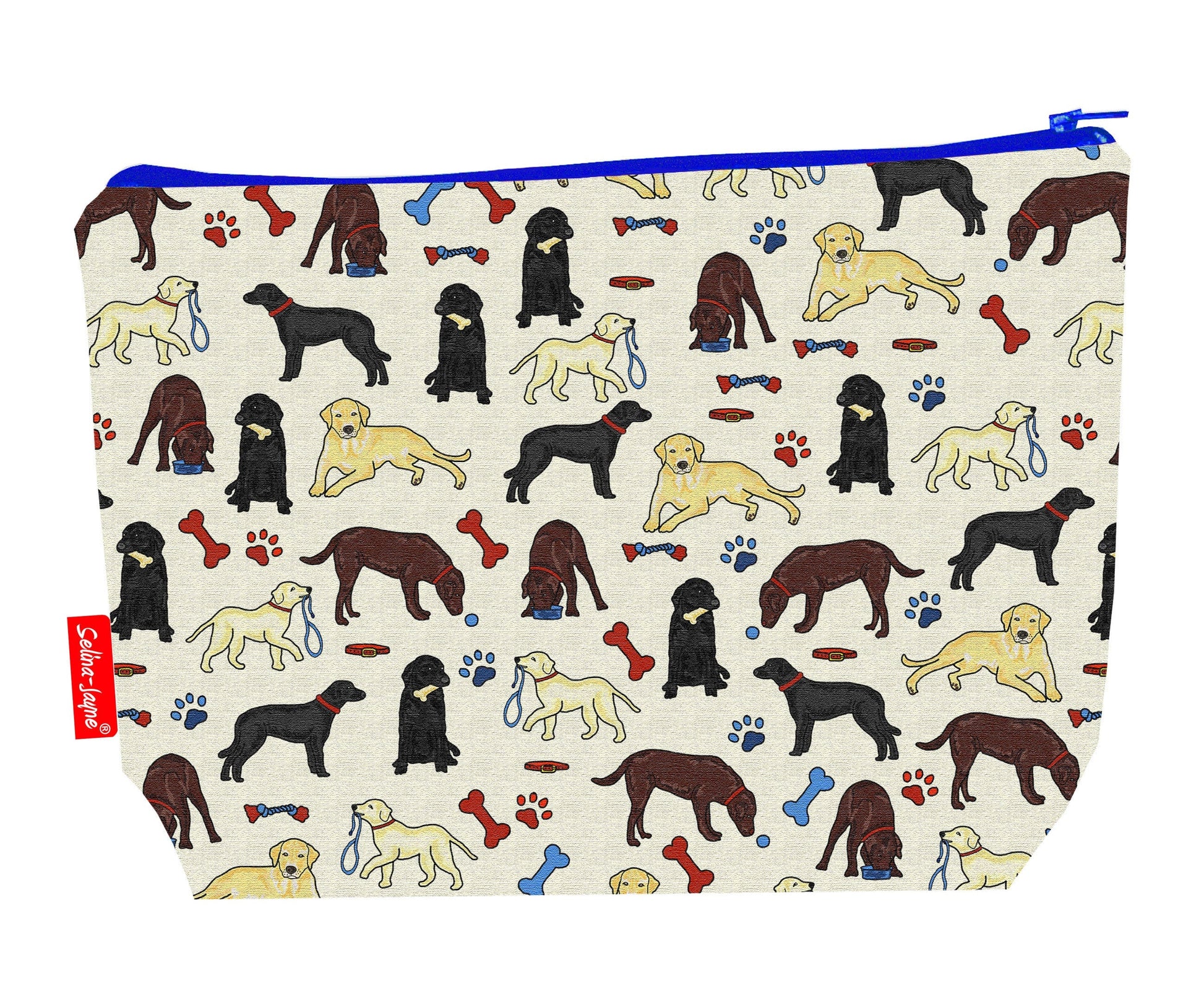 Labrador dogs toiletry bag with vibrant HD print and washable lining by Selina-Jayne Designs