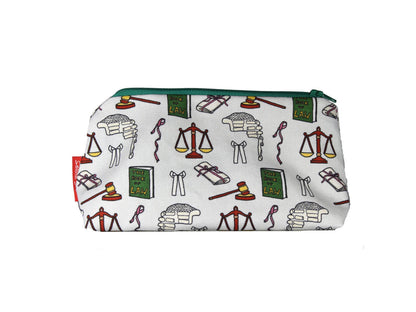 Lawyer cosmetic bag with legal professional illustration on durable polyester fabric with colour-coordinated zipper