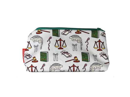 Lawyer cosmetic bag with legal professional illustration on durable polyester fabric with colour-coordinated zipper