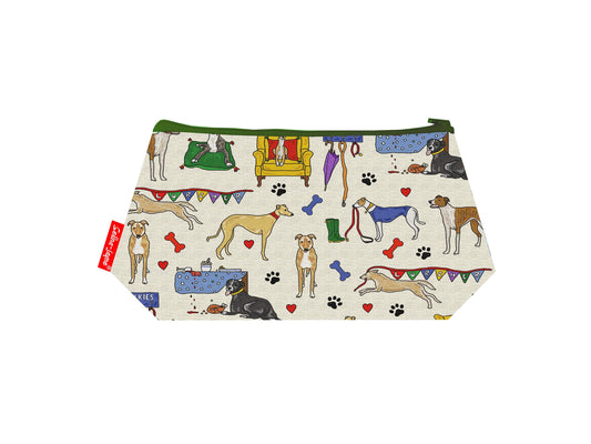 Lurcher Dog cosmetic bag with vibrant HD print by Selina-Jayne, 17.5cm sighthound makeup bag with wipe-clean lining