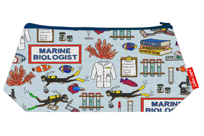 Compact marine biologist cosmetic bag perfect for ocean enthusiasts, featuring colourfast print and easy-care design