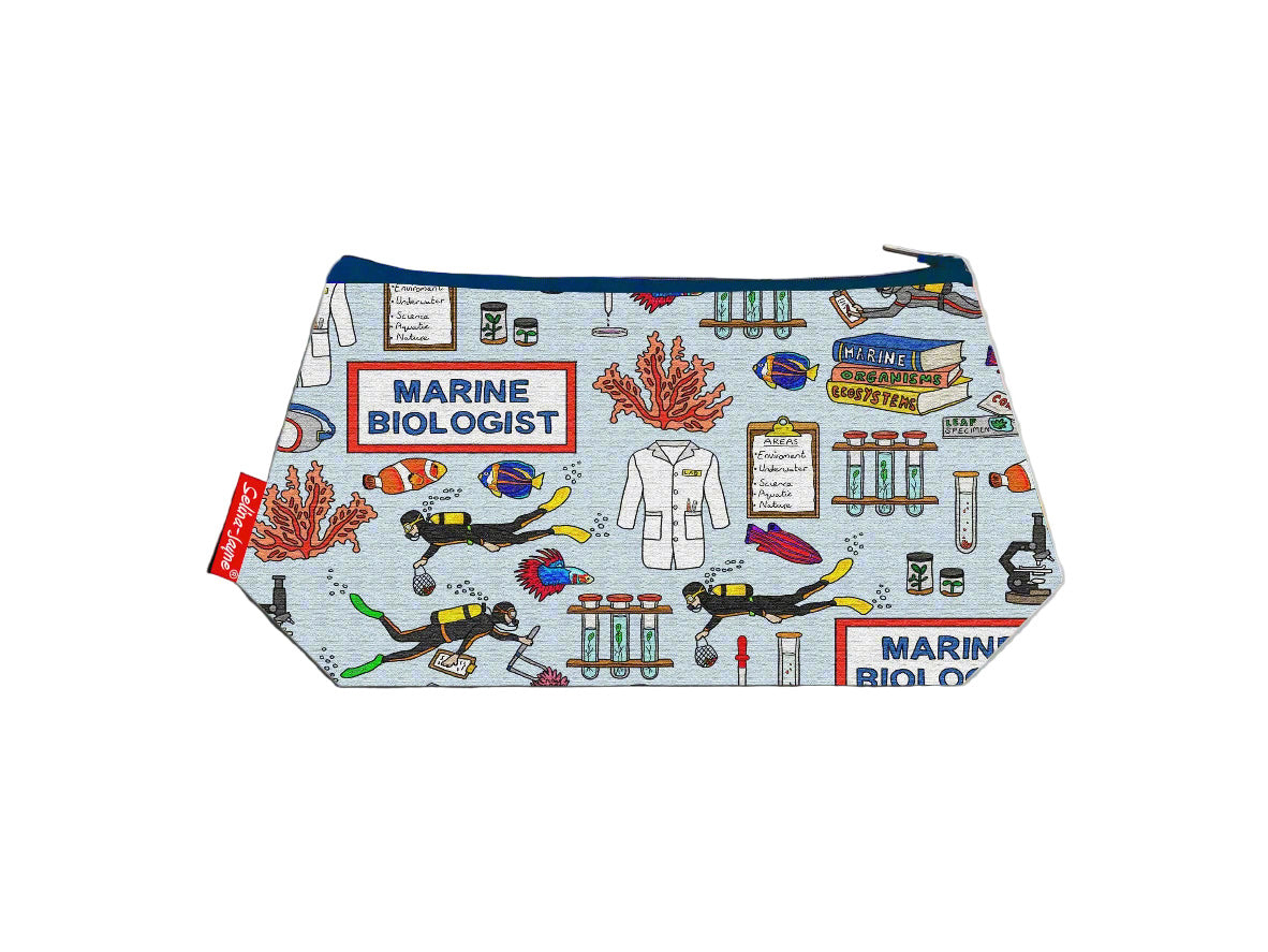 Marine Biologist cosmetic bag with vibrant HD print by Selina-Jayne, 17.5cm ocean science makeup bag with wipe-clean lining