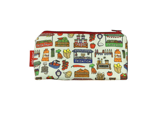 Market Day cosmetic bag with vibrant HD print by Selina-Jayne, 17.5cm shopping makeup bag with wipe-clean lining