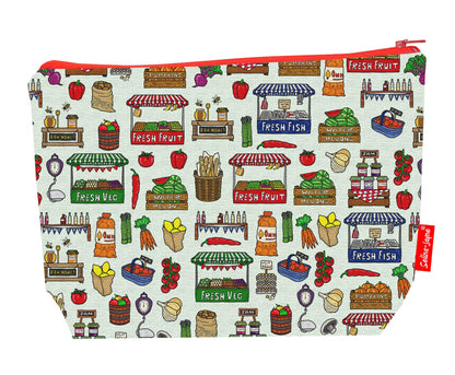 Premium 29cm wash bag with farmers' market design, perfect for food lovers and travel