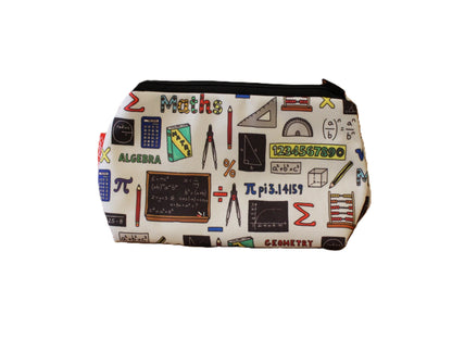 Mathematician cosmetic bag with vibrant HD print by Selina-Jayne, 17.5cm math science makeup bag with wipe-clean lining