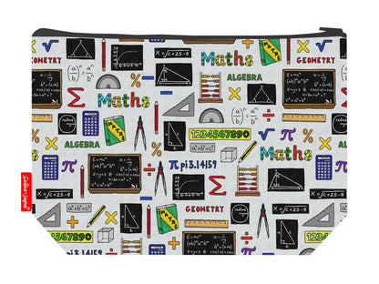 Mathematician toiletry bag featuring mathematical symbols and equations with washable lining
