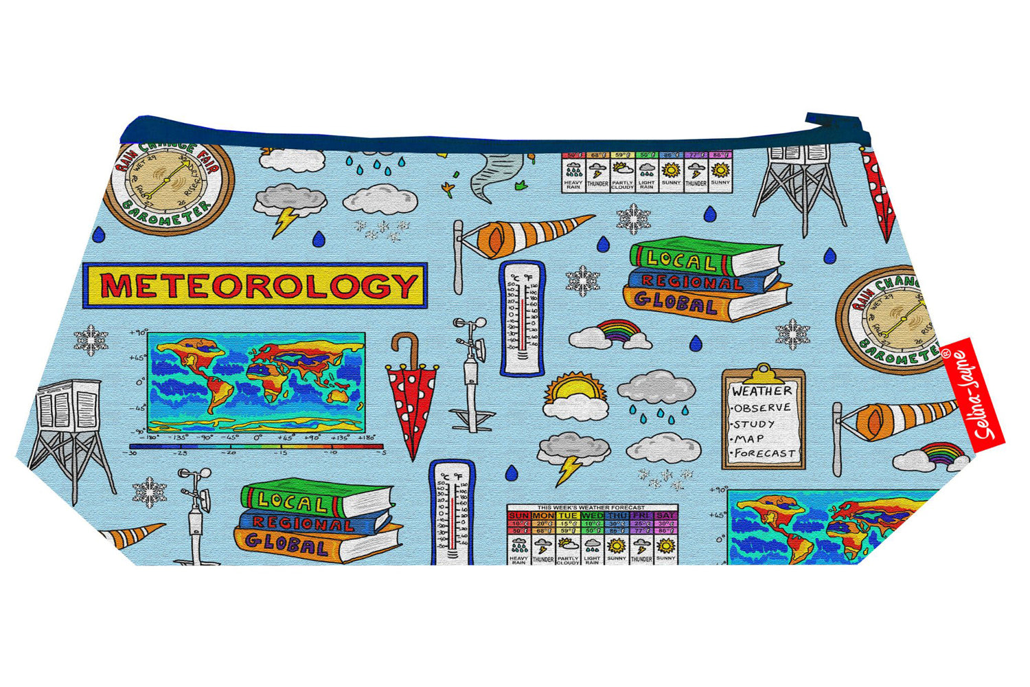 Compact meteorologist cosmetic bag perfect for weather enthusiasts, featuring colourfast print and easy-care design
