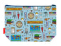 Meteorologist toiletry bag featuring weather symbols and clouds with washable lining
