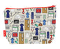 Midwife toiletry bag featuring midwifery symbols and baby motifs with washable lining