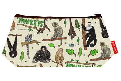 Compact monkey cosmetic bag perfect for wildlife and primate lovers, featuring colourfast print and easy-care design