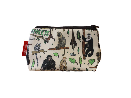 Monkey cosmetic bag with vibrant HD print by Selina-Jayne, 17.5cm primate makeup bag with wipe-clean lining