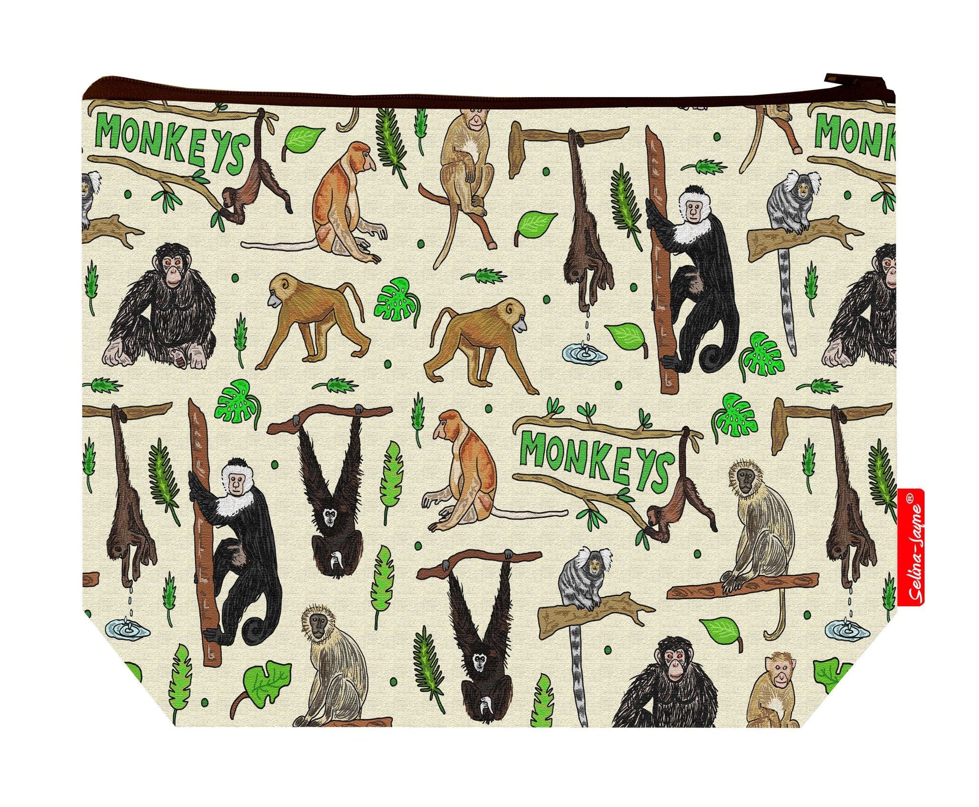 Premium 29cm wash bag with monkey design, perfect for wildlife and animal lovers