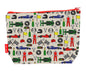 Motor Racing toiletry bag featuring racing cars and checkered flags with washable lining