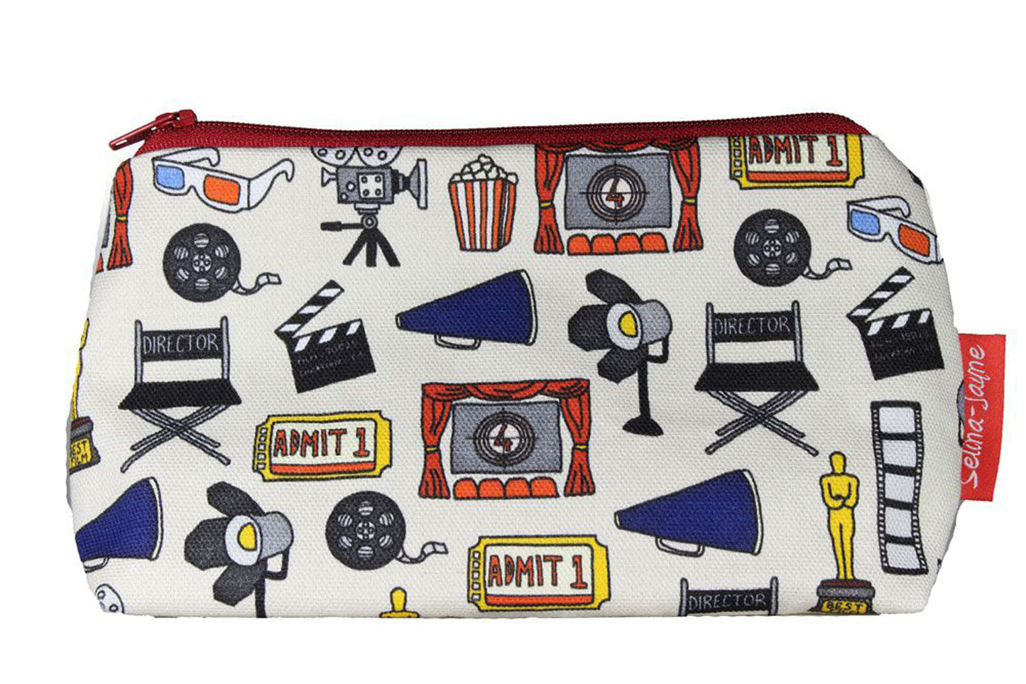 Compact Movies makeup bag with wipe-clean lining, perfect gift for film lovers and cinema enthusiasts
