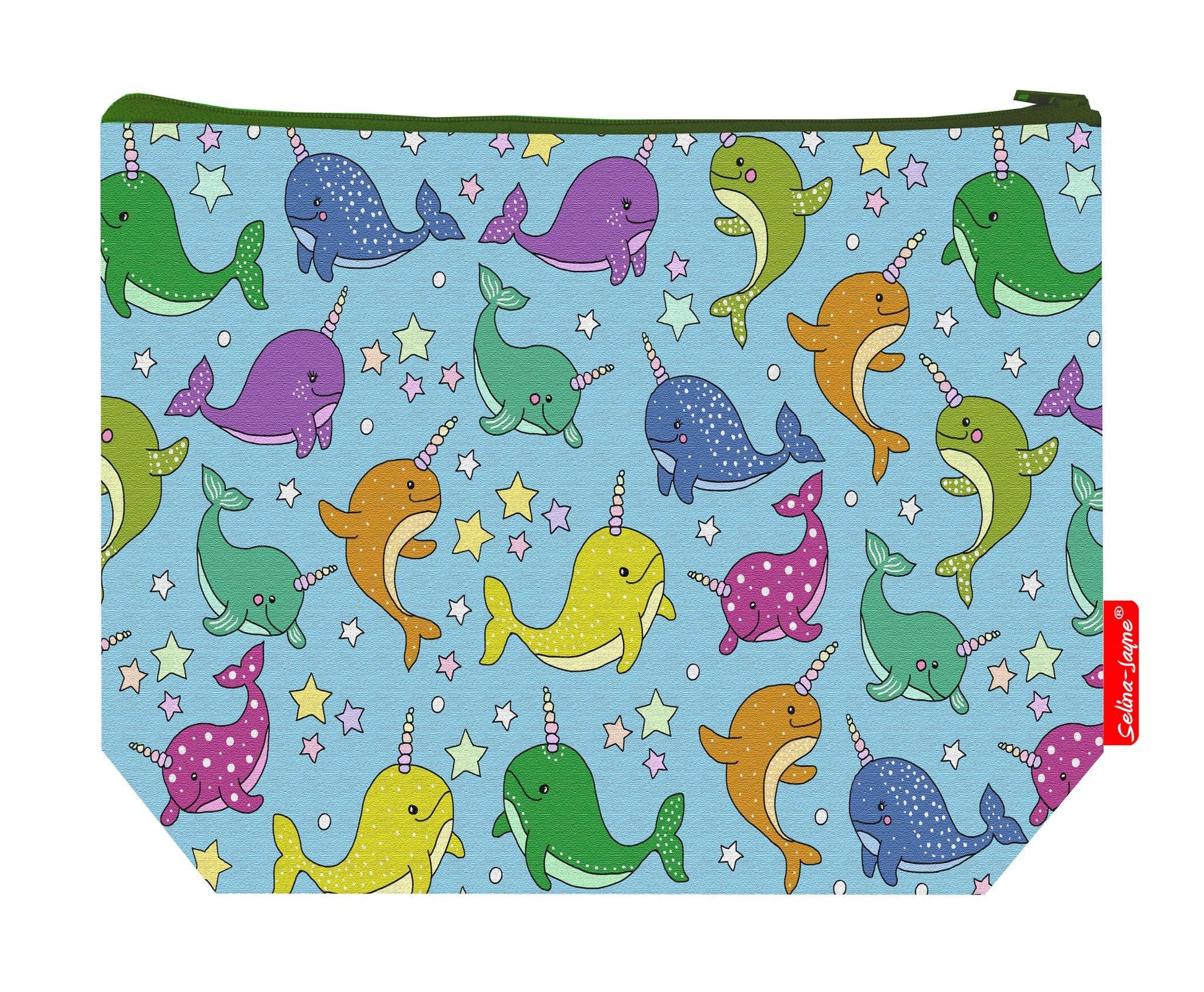 Premium 29cm Narwal wash bag with vibrant HD print and practical storage space