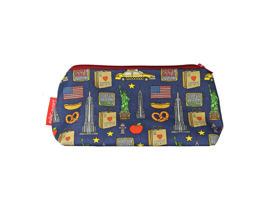New York City cosmetic bag by Selina-Jayne featuring vibrant NYC graphics, colour-coordinated zipper, and compact 17.5cm design