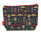 New York City toiletry bag with NYC skyline design showing washable lining and zip closure