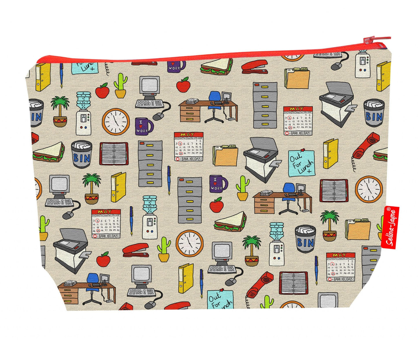 Premium 29cm office wash bag with vibrant workplace print and practical storage space