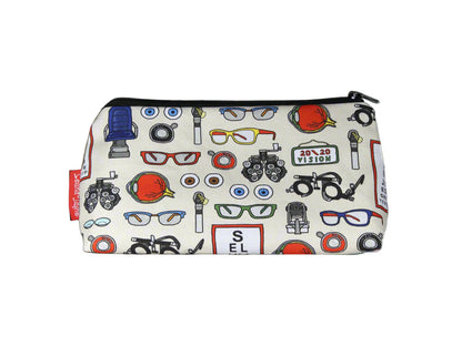 Opticians cosmetic bag by Selina-Jayne featuring vibrant eyecare professional graphics, colour-coordinated zipper, and compact 17.5cm design